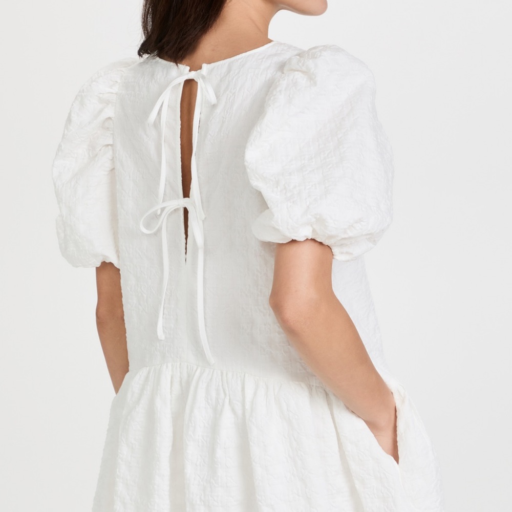 English Factory Back Tie Jacquard Puff Dress